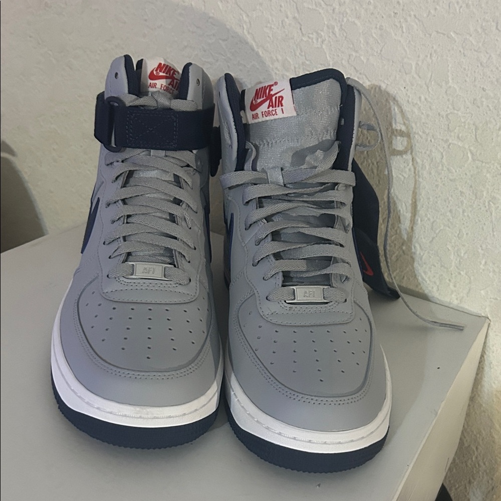 Nike Air Force 1 High Top Gray and Navy Sneakers